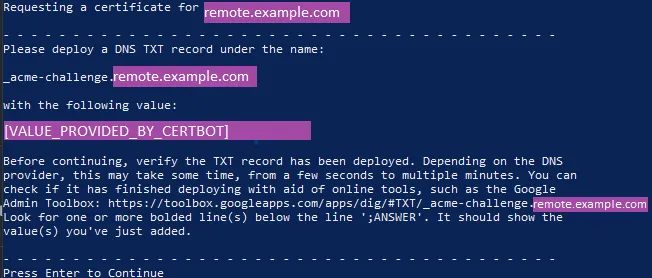 Certbot DNS Challenge Step 1