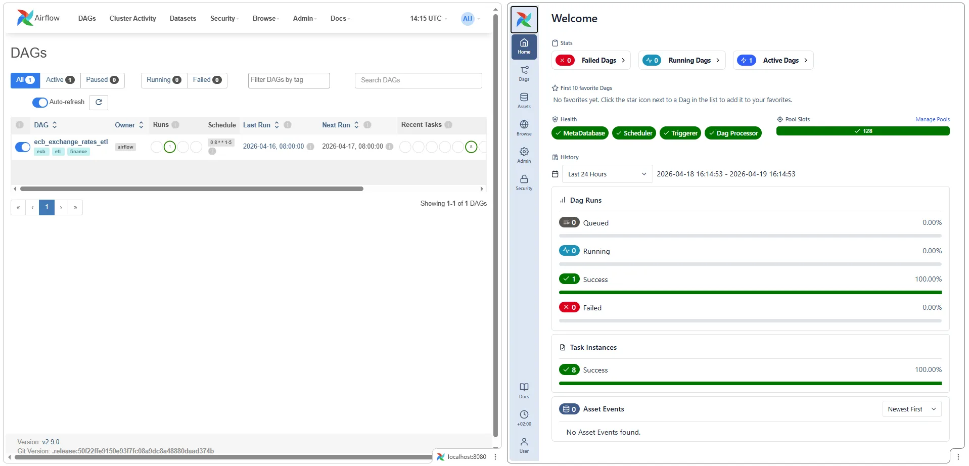 Airflow v2 DAGs list next to Airflow v3 Welcome dashboard